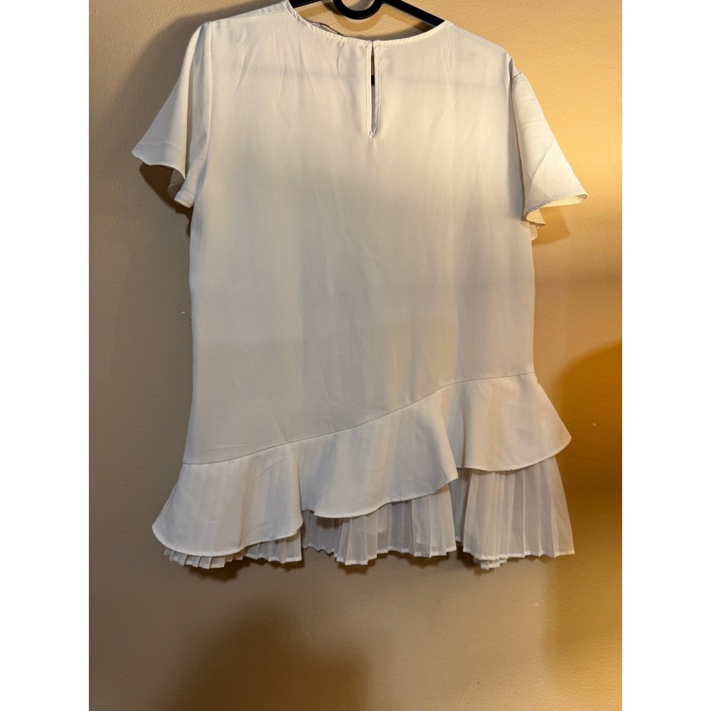 Zara White Short Sleeve Pleated Ruffle Hem Blouse Top Small